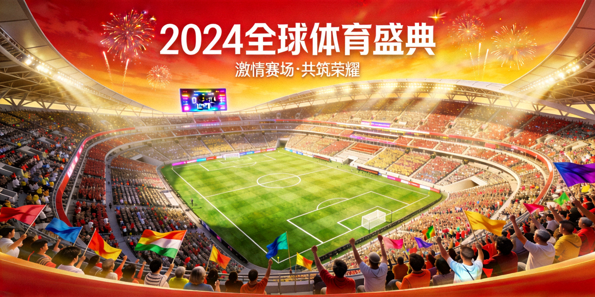 大型体育赛事主视觉图，展示球场全景与热烈氛围
